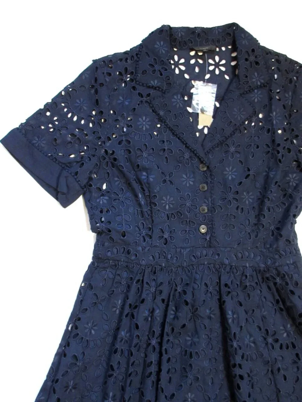 NWT J.Crew Short-sleeve A-line in Navy Blue Embroidered Eyelet Dress 8